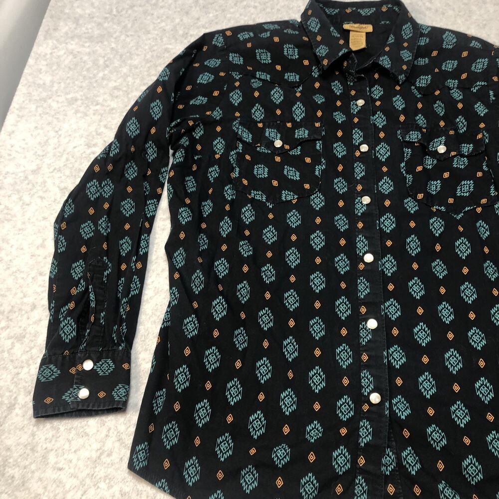 Wrangler Western Aztec Pearl Snap Shirt Womens XL Black Cowgirl Beth Dutton - Picture 3 of 9